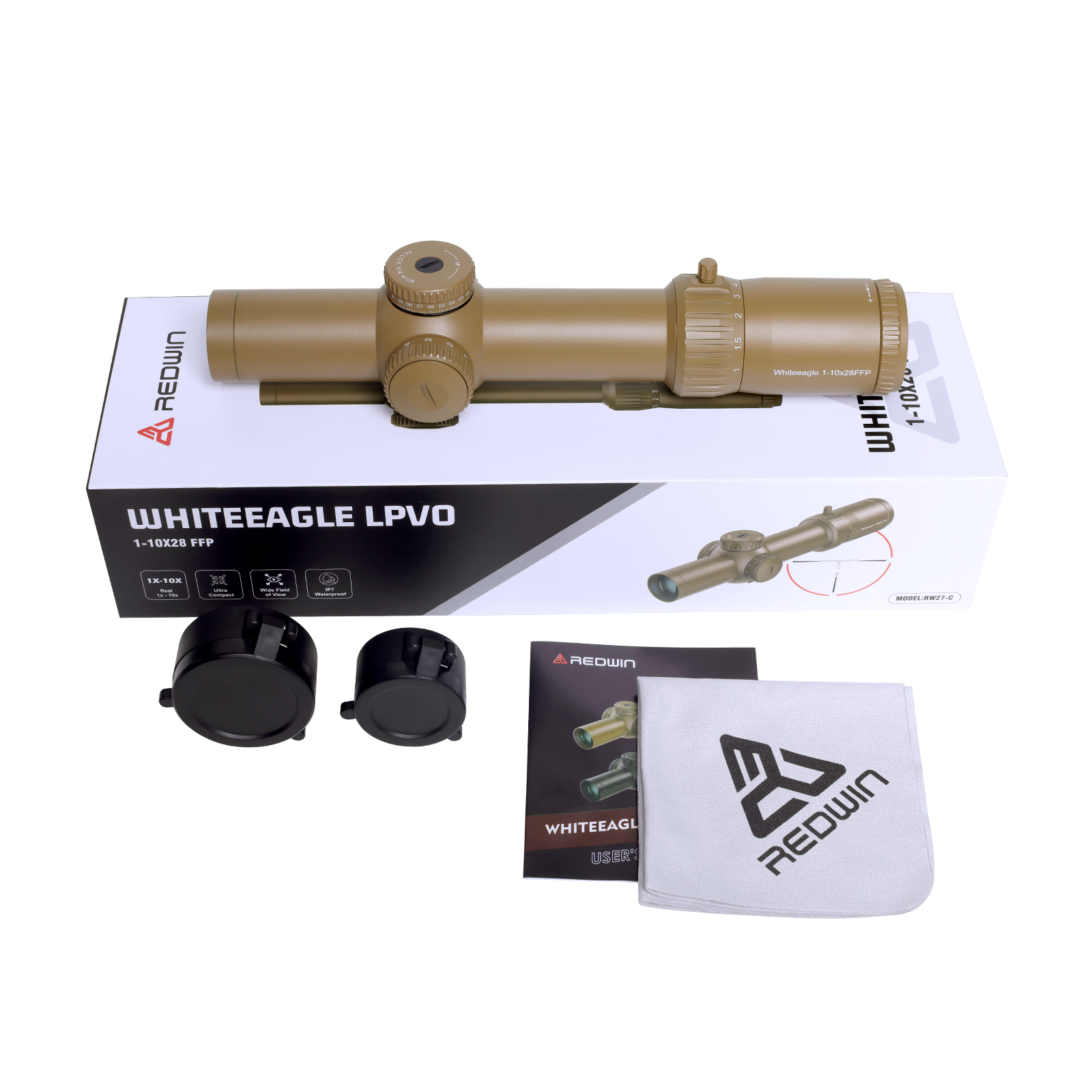 Red Win Whiteeagle 1-10x28 FFP LPVO Scope FDE 34mm Tube 1/4 MOA Motion Sensor