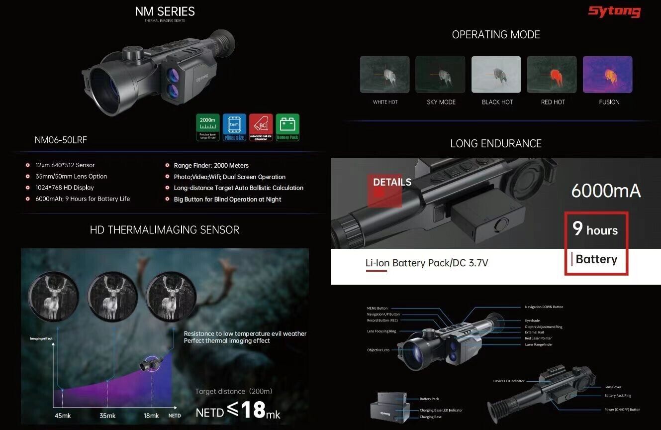 Sytong NM06-50 LRF Thermal Scope – 2000m Rangefinder, 640x512 Sensor, IP67-$3450.00 - MucItUp - ONLY $3450.00