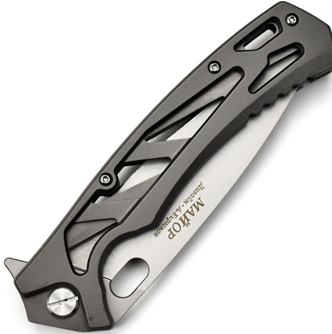 NOKS “Major” Tactical EDC Knife W/Skeletonized Handle - D2 Steel, Titanium Grey - MUCITUP
