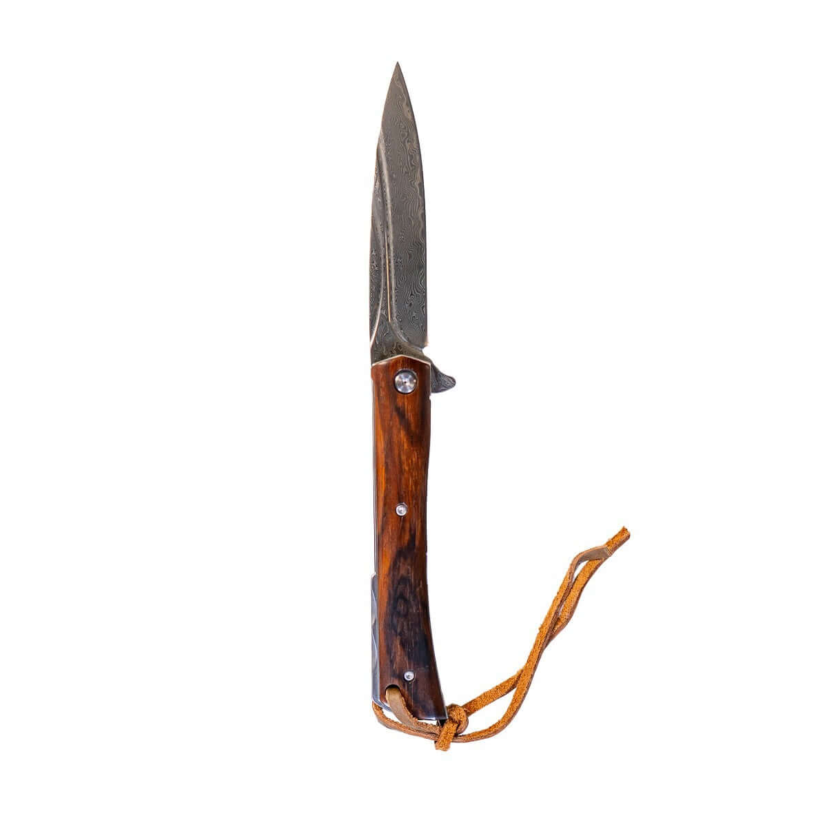 Damascus Steel Flipper Knife Wood Handle Liner Lock 3.875" Blade 8.5" EDC-$19.99 - MucItUp - ONLY $19.99