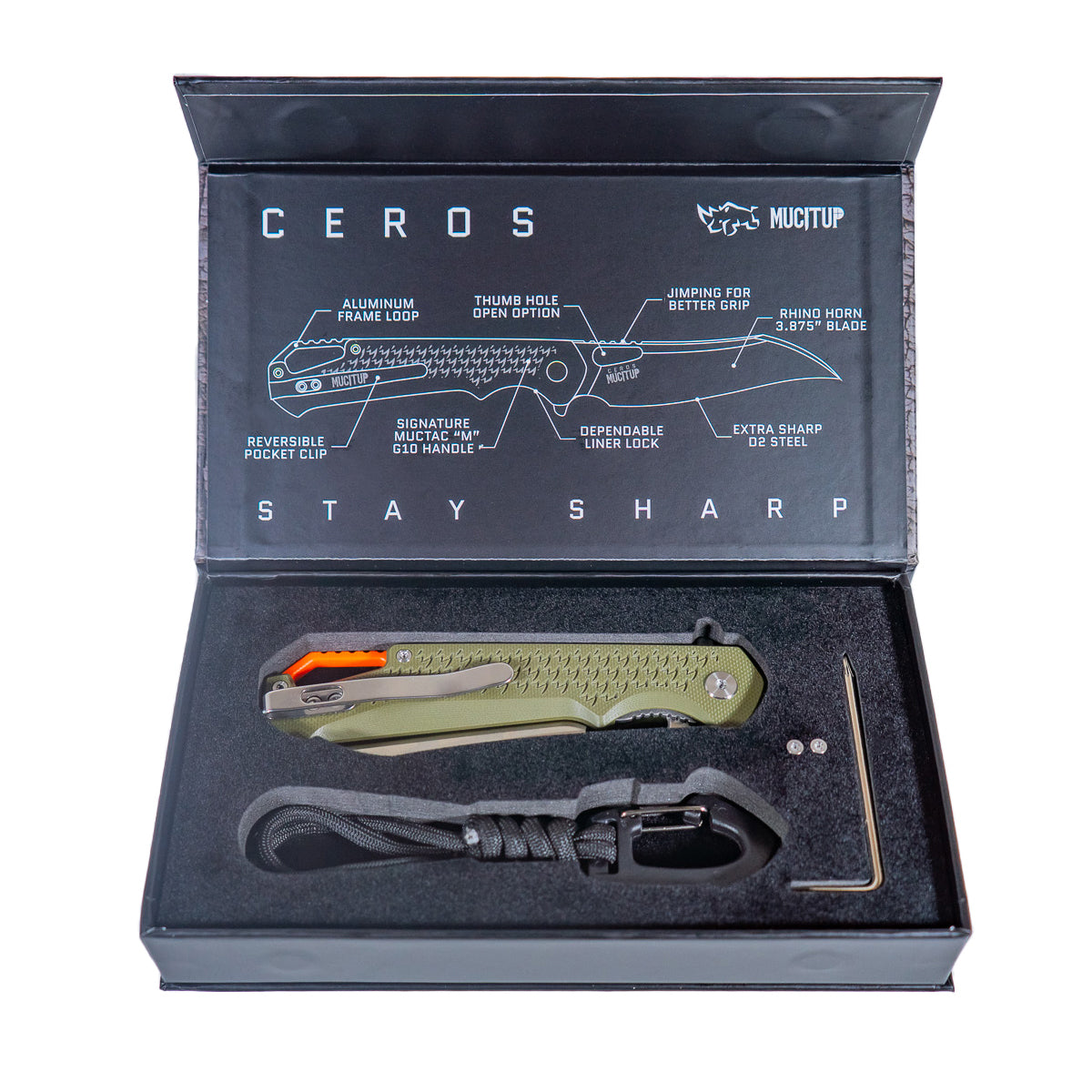 MUCTAC Ceros Folding Knife D2 Steel 3.8" Blade OD Green G10 Liner Lock EDC