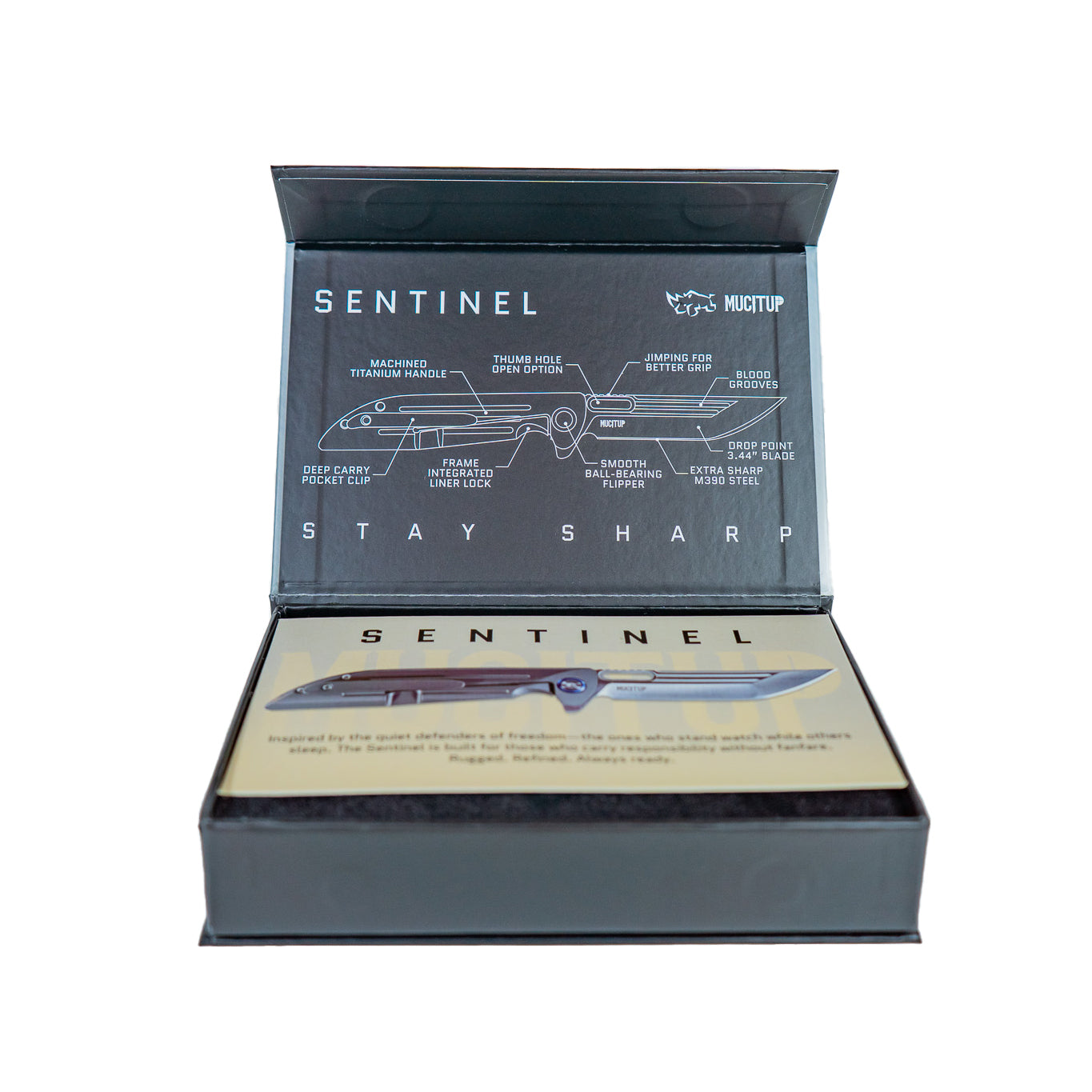 MUCITUP MUCTAC Sentinel Titanium Knife M390 Steel 3.44" Blade 3.6oz