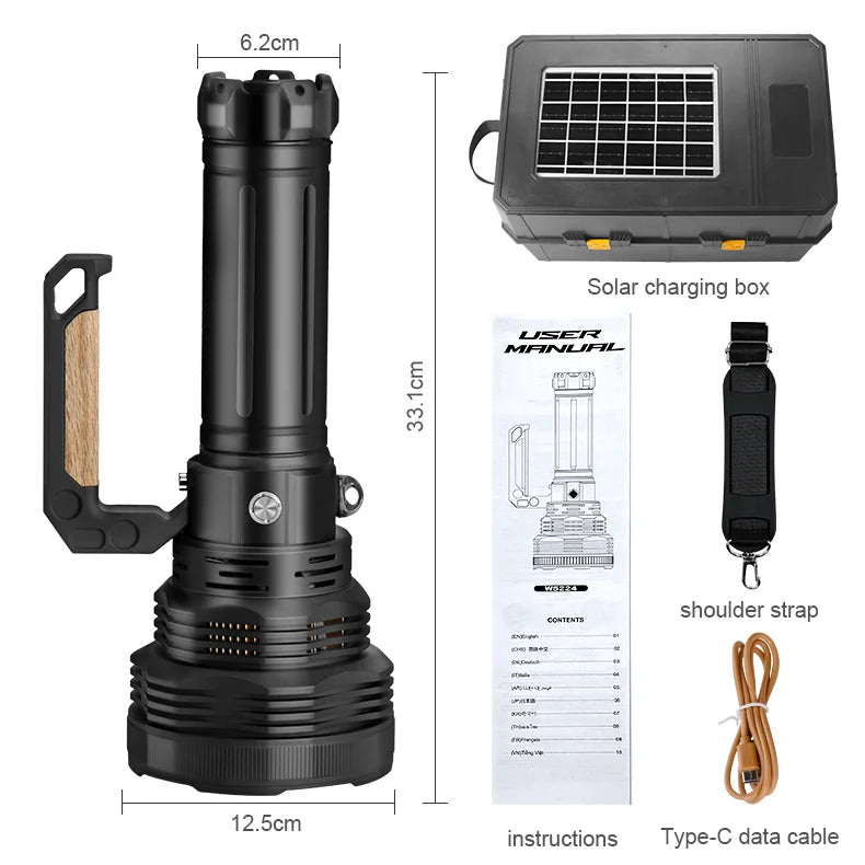 Aeternam W5224 60000 Lumen Tactical Spotlight USB-C Solar Rechargeable 1700m Beam