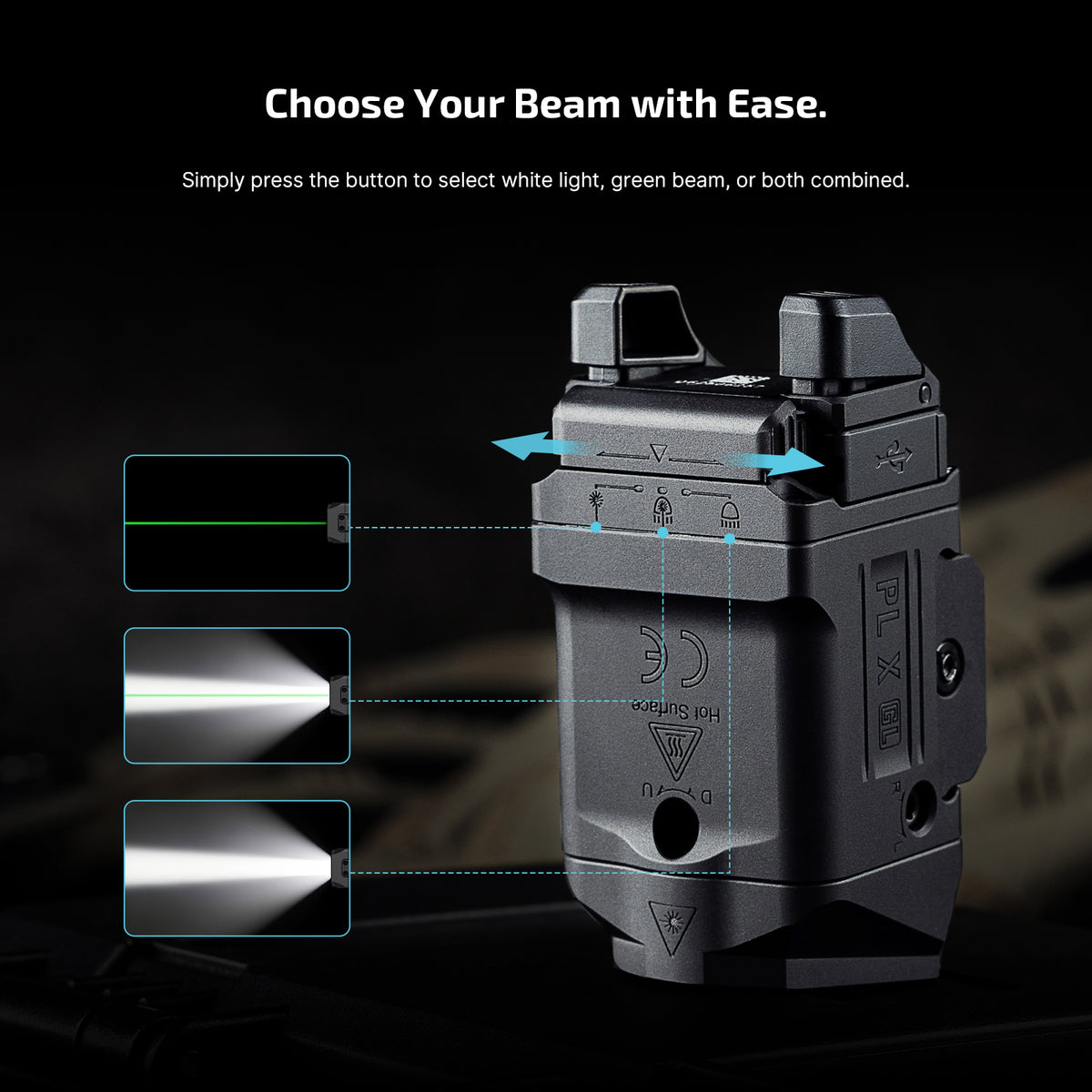 Olight PL X GL 1200 Lumen Dual Beam Tactical Light with Green Laser | USB-C Rechargeable