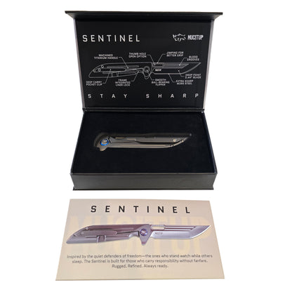 MUCITUP MUCTAC Sentinel Titanium Knife M390 Steel Ceramic Bearing Flipper 3.25"