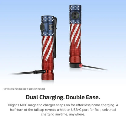 Olight Baton 4 Pro Rechargeable EDC Flashlight – 1600 Lumens – Black & Stars & Stripes