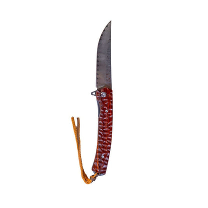 Damascus Flipper Knife Scraped Wood Handle Liner Lock 3.75" Blade 8.2" EDC - Only $19.99 | Rugged. Ready. MucItUp. - ONLY $19.99