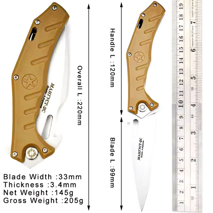NOKS - Mongoose-2C Folding Knife D2 Steel, Tan ABS Handle w/ Pocket Clip