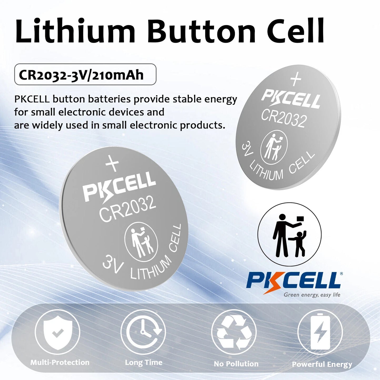 5 cards of 5 CR2032 batteries (25 total)  PKCELL 3V - 5-yr shelf life