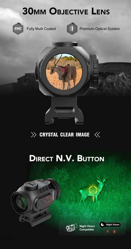 Red Win RMP3S 3x30 Prism Scope Solar Etched Red Green Reticle Tactical Optic