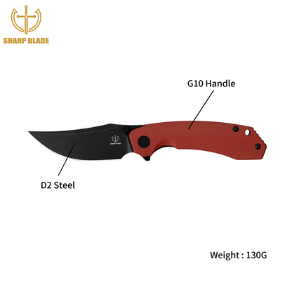 Sharp Blade EDC Folding Knife D2 Steel G10 Handle Pocket Clip 4 Colors