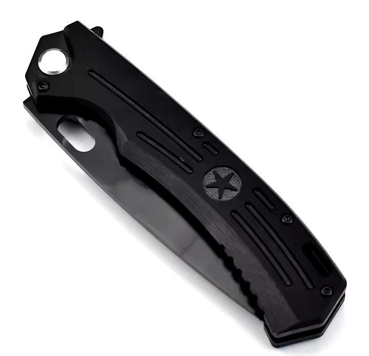 HOKC “Major” Tactical EDC Knife W/Black G10 Handle - D2 Blade, Black Blade