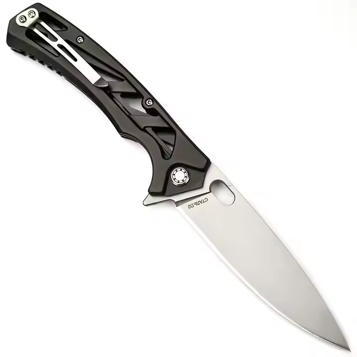 HOKC “Major” Tactical EDC Knife W/Skeletonized Handle - D2 Steel, Black