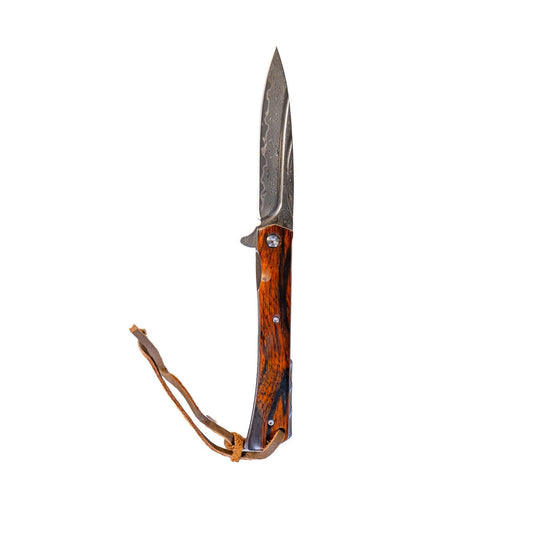 Damascus Steel Flipper Knife Wood Handle Liner Lock 3.875" Blade 8.5" EDC - Only $19.99 | Rugged. Ready. MucItUp. - ONLY $19.99