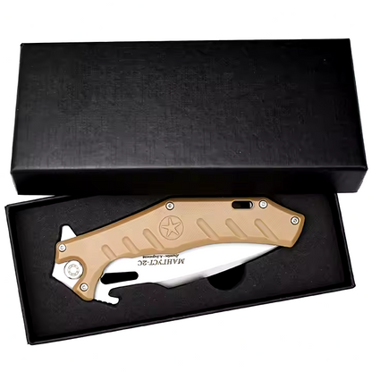 NOKS - Mongoose-2C Folding Knife D2 Steel, Tan ABS Handle w/ Pocket Clip