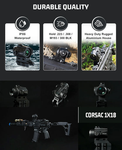 Corsac 1x18 Micro Prism Scope Etched Reticle 8 Day+2 NV IPX67 Hunting Optic