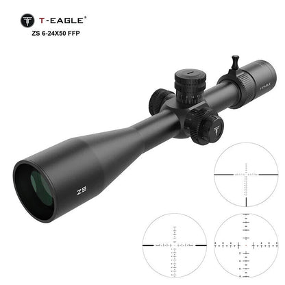 T-EAGLE ZS 6-24x50mm FFP Scope, 30mm Tube, Etched Reticle, Zero Stop, Illuminate