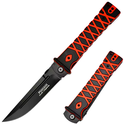 NOKS Ronin Folding Knife, D2 Black Steel Blade - G10 Black/Red Handle