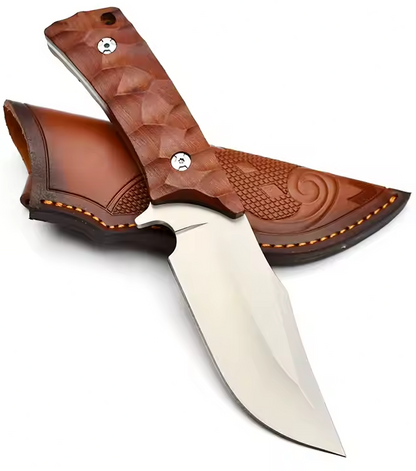 Fixed Blade Knife D2 Steel Rosewood or Ebony Handles - Hunting Leather Sheath