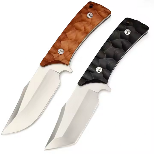 Fixed Blade Knife D2 Steel Rosewood or Ebony Handles - Hunting Leather Sheath