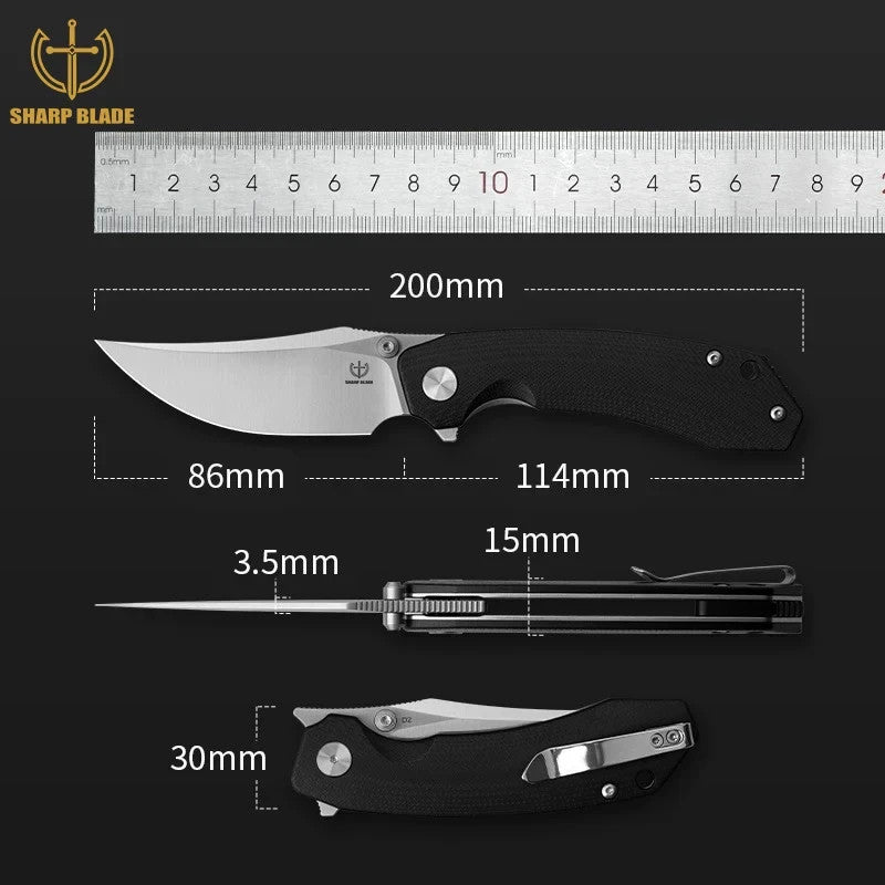 Sharp Blade EDC Folding Knife D2 Steel G10 Handle Pocket Clip 4 Colors