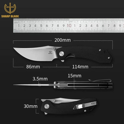 Sharp Blade EDC Folding Knife D2 Steel G10 Handle Pocket Clip 4 Colors