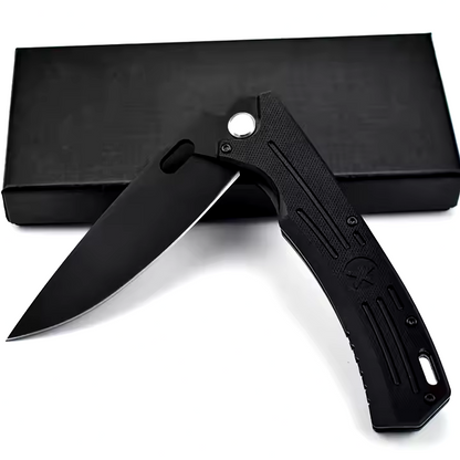 HOKC “Major” Tactical EDC Knife W/Black G10 Handle - D2 Blade, Black Blade