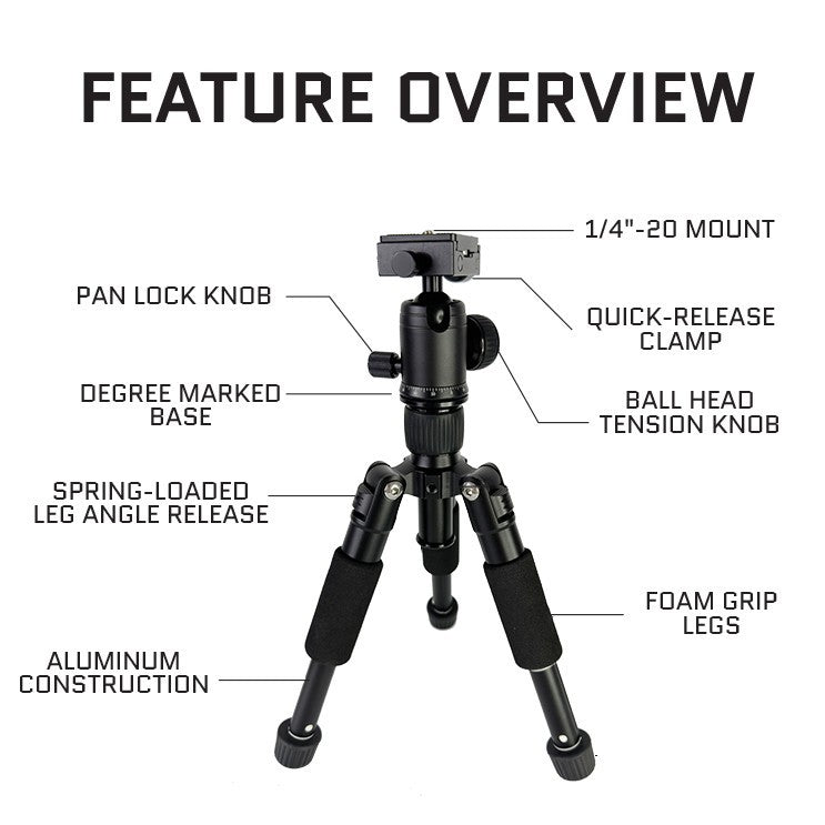 Linkogear A225 + Q26 Mini Tabletop Tripod w/ Ball Head 1/4"-20 Mount