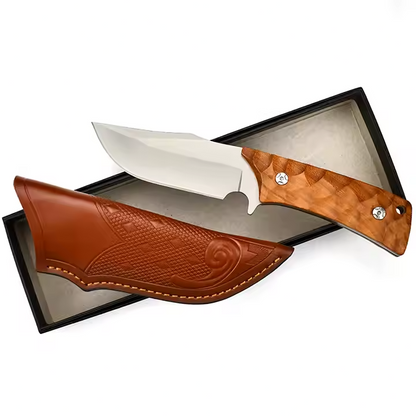 Fixed Blade Knife D2 Steel Rosewood or Ebony Handles - Hunting Leather Sheath