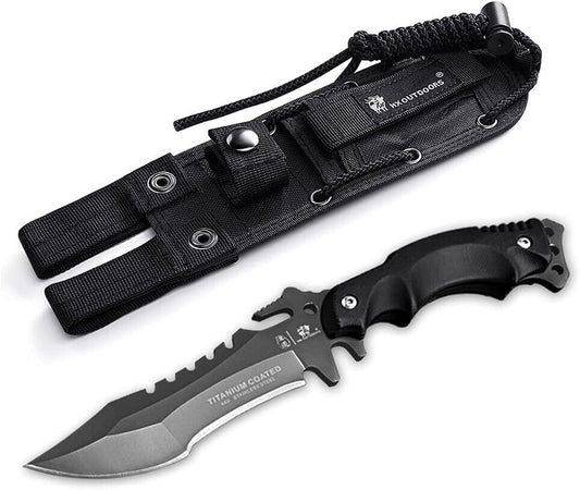 HX Outdoors D-123 Fixed Blade Tactical Knife 440 Steel, G10 Handle, MOLLE Sheath