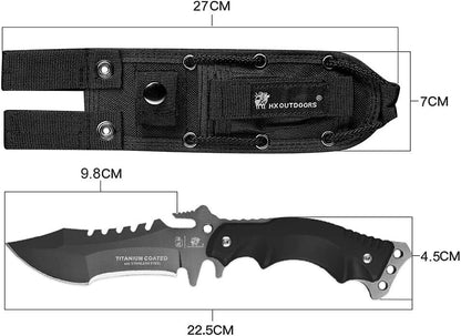 HX Outdoors D-123 Fixed Blade Tactical Knife 440 Steel, G10 Handle, MOLLE Sheath