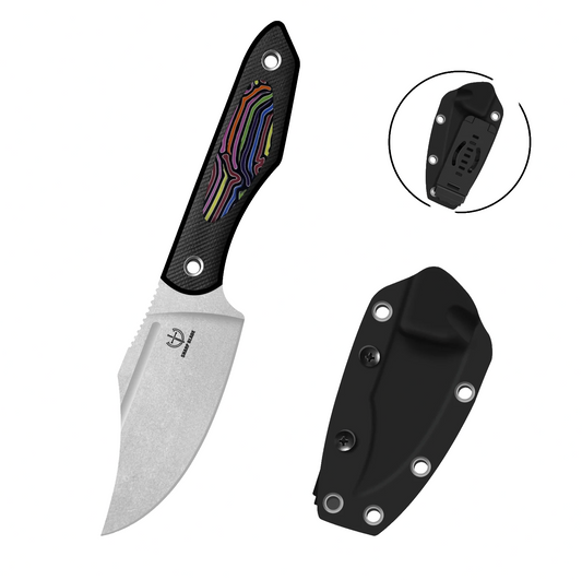 Sharp Blade YF06D Fixed Blade Hunting Knife 9Cr18MoV G10 8” Black/Stonewashed