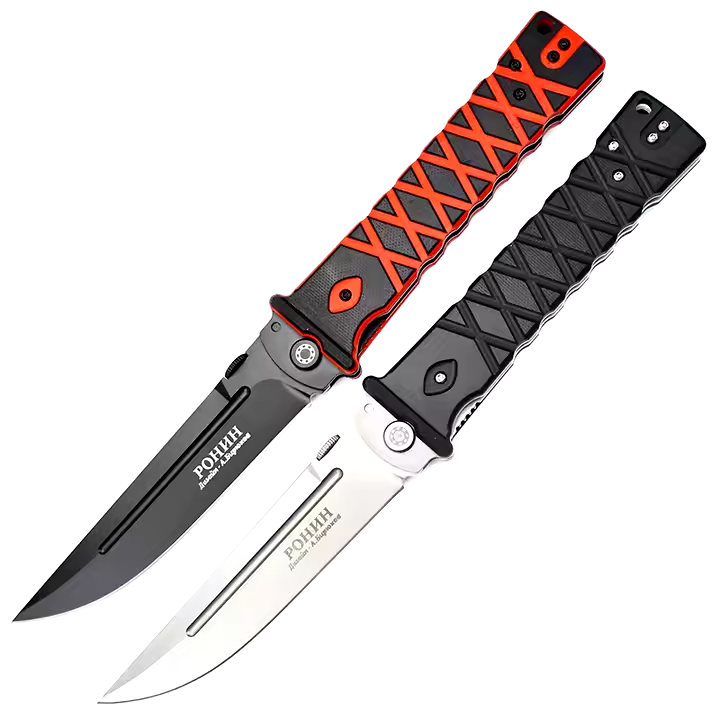 NOKS Ronin Folding Knife, D2 Black Steel Blade - G10 Black/Red Handle