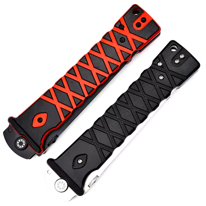 NOKS Ronin Folding Knife, D2 Black Steel Blade - G10 Black/Red Handle