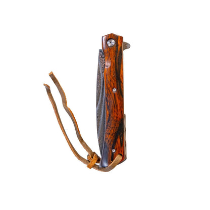 Damascus Steel Flipper Knife Wood Handle Liner Lock 3.875" Blade 8.5" EDC - Only $19.99 | Rugged. Ready. MucItUp. - ONLY $19.99
