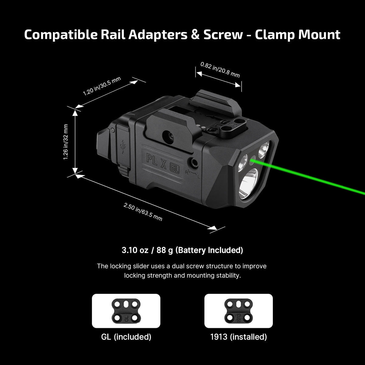 Olight PL X GL 1200 Lumen Dual Beam Tactical Light with Green Laser | USB-C Rechargeable