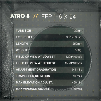 Accufire PROSPECTIS ATRO-8  Tactical Scope 1-8x24 FFP, Illuminated Reticle - MUCITUP