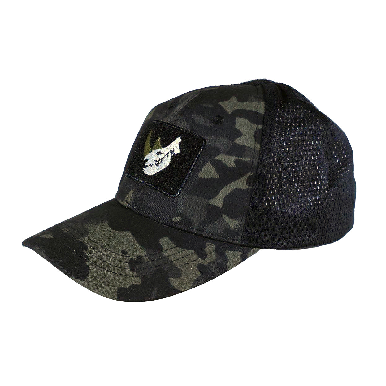 MUCTAC Tactical Mesh Cap Rhino Skull Patch Velcro Adjustable Training Hat
