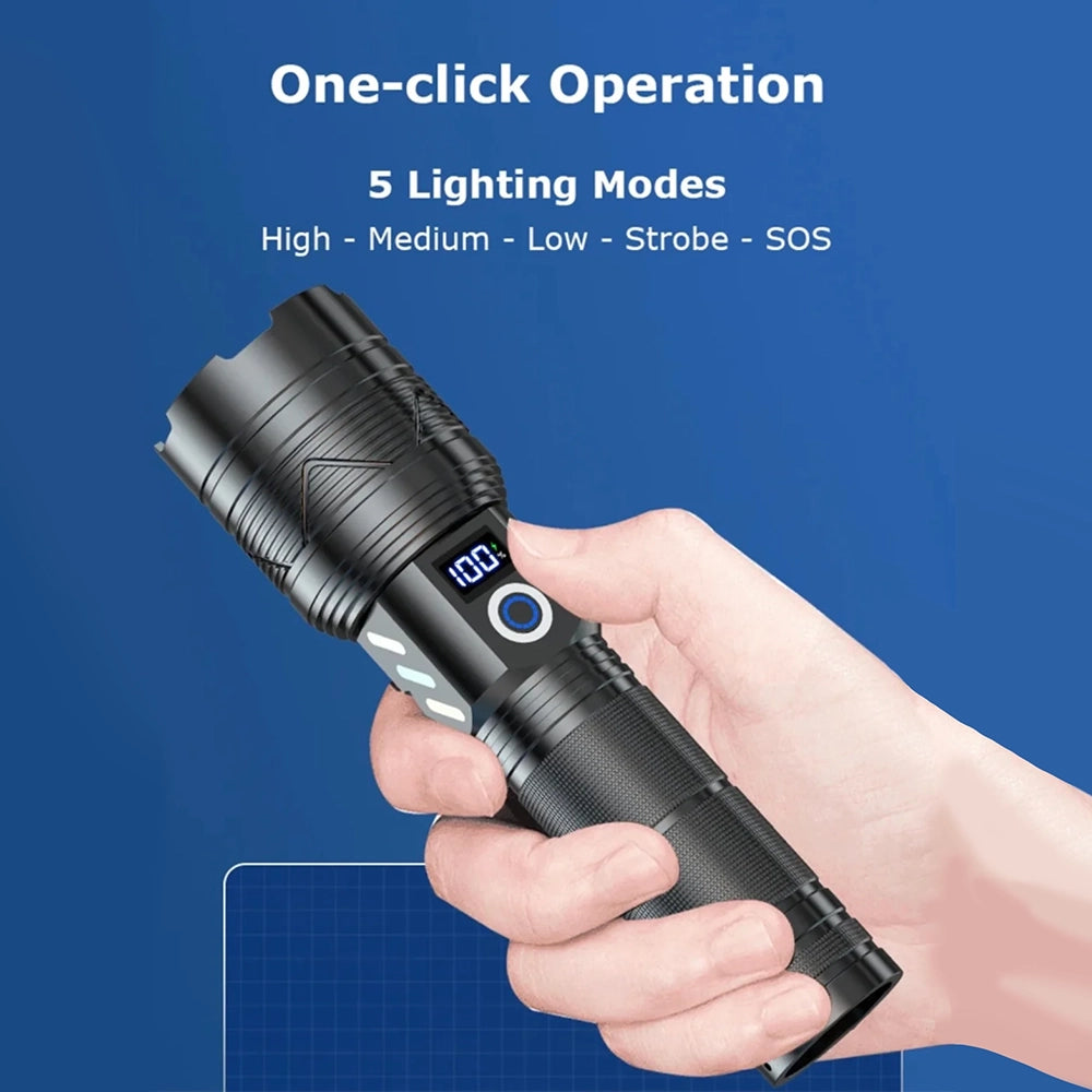 BlazeMaster 5000 Tactical Flashlight & 30W Powerbank, Military-Grade, 950,000 lm - MUCITUP