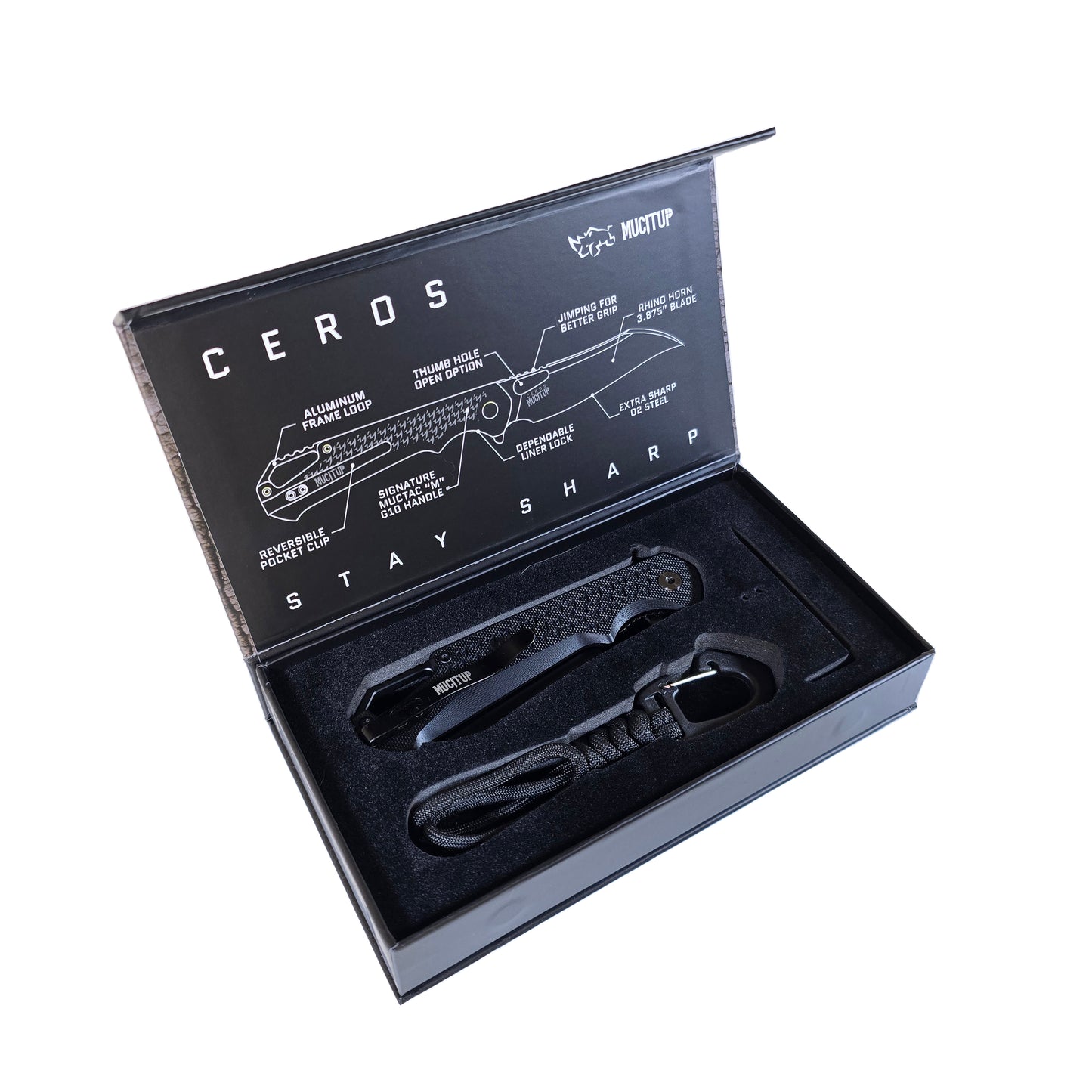 MUCITUP Ceros Blackout Edition – D2 DLC Rhino-Horn Blade | G10 Handle | Liner Lock EDC