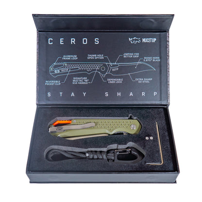 MUCTAC Ceros Folding Knife D2 Steel 3.8" Blade OD Green G10 Liner Lock EDC