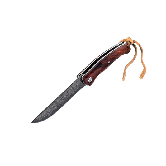 Damascus Steel Flipper Knife Wood Handle Liner Lock 3.875" Blade 8.5" EDC