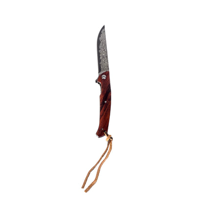 Damascus Steel EDC Folder Wood Handle Smooth Action 3.875" Blade