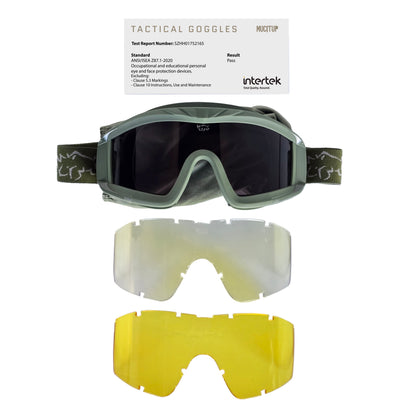 MUCITUP MUCTAC Pro Tactical Goggles ANSI Z87.1 Ballistic 3 Lens Kit