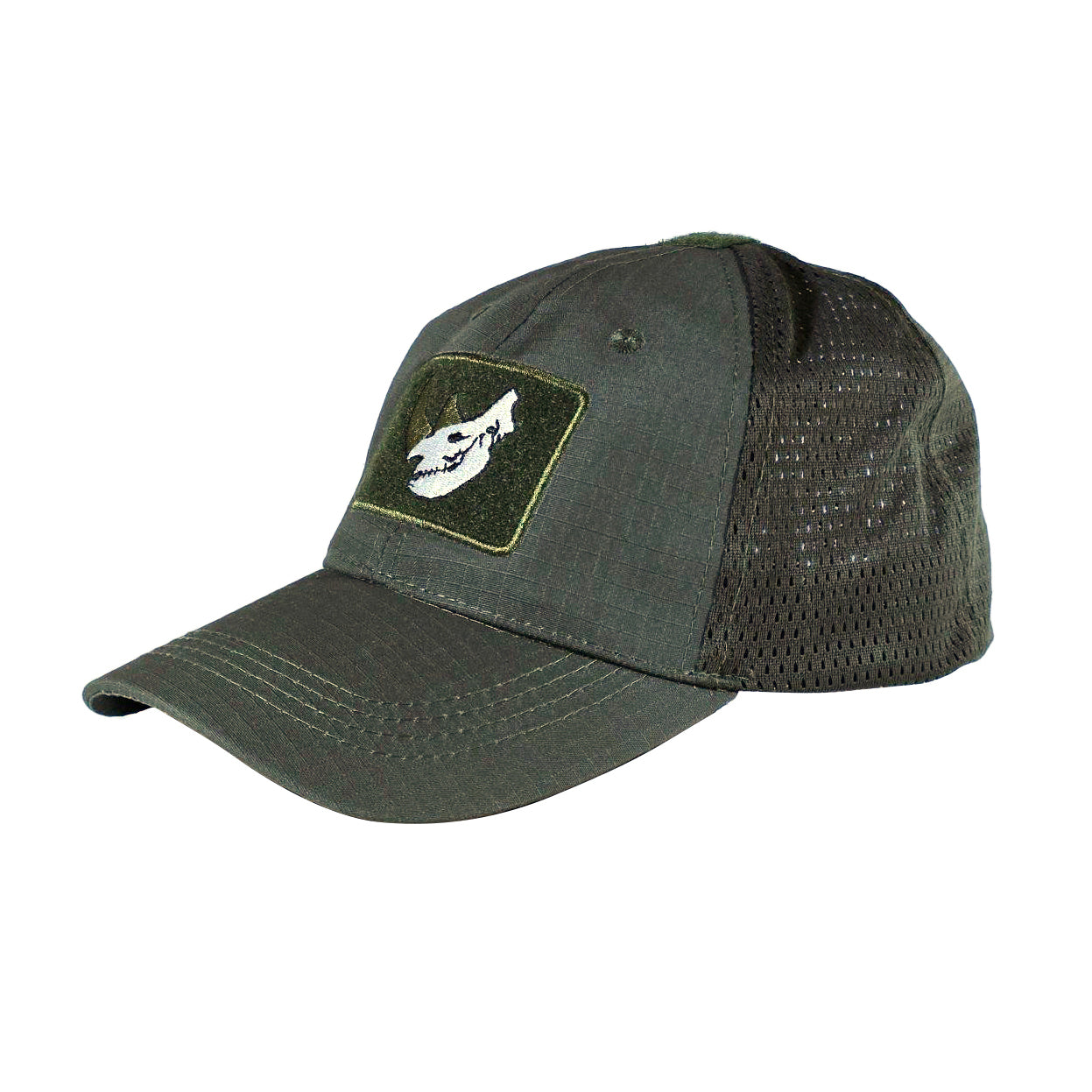 MUCTAC Tactical Mesh Cap Rhino Skull Patch Velcro Adjustable Training Hat