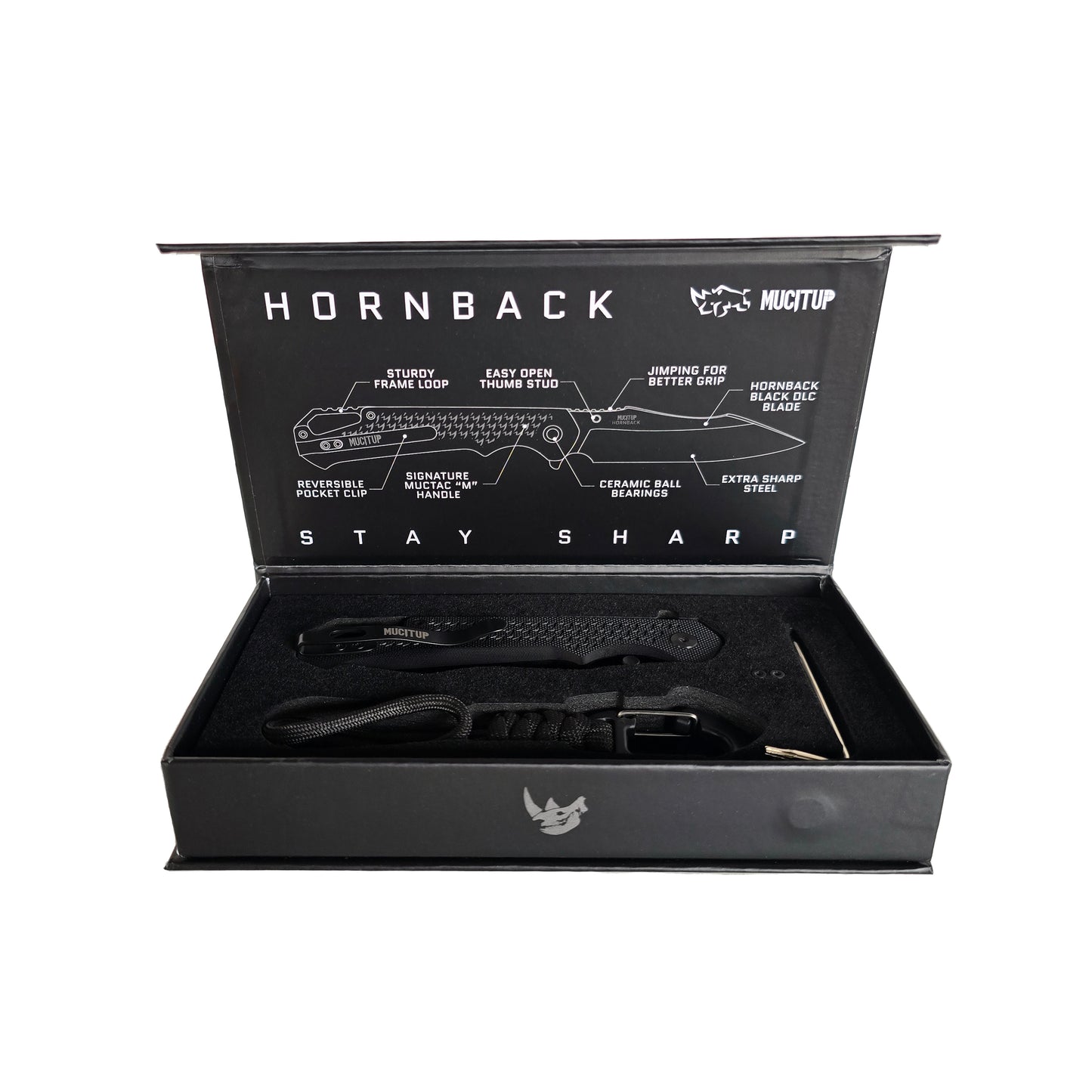 MUCITUP MUCTAC Hornback 3.7" DLC Blade Black G10 Folding Knife