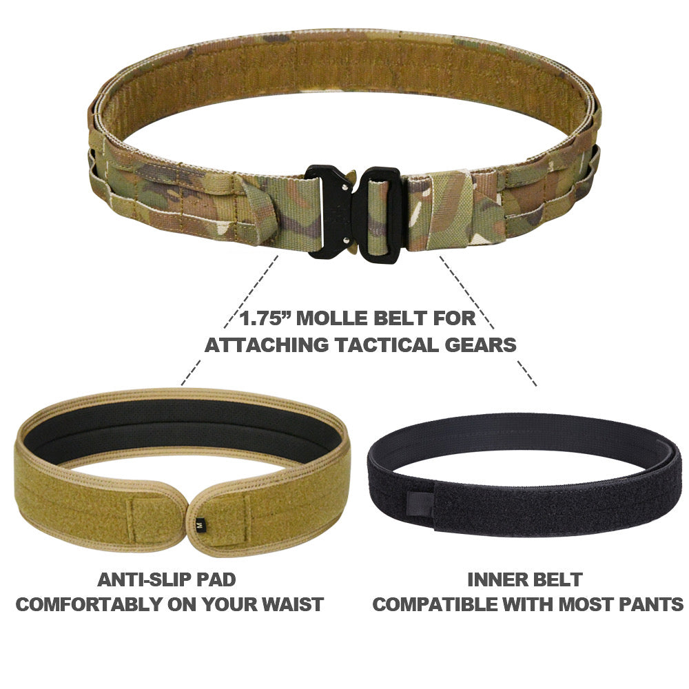 MUCITUP Tactical Belt Multicam MOLLE 1.75" w/ 2 Inner Belts, Anti-Slip - MUCITUP