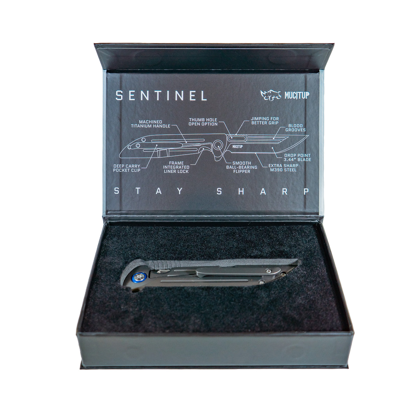 MUCITUP MUCTAC Sentinel Titanium Knife M390 Steel 3.44" Blade 3.6oz