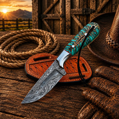 Pinecone Cowboy Working Knife – Damascus Steel 3.5" Blade